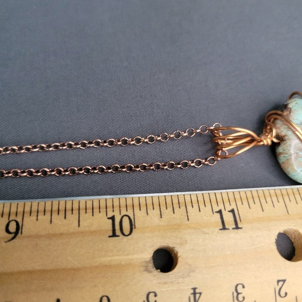 Womens Copper Tone Chain Heart Howlite Stone Pendant Wire Wrapped Necklace 22 in - Picture 7 of 9